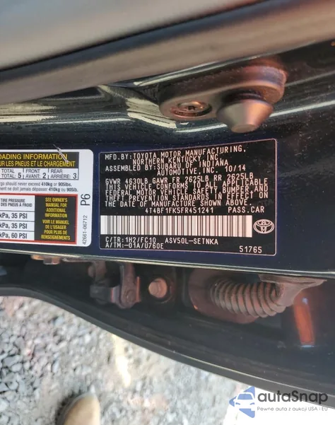 2015 Toyota Camry Le from USA, damaged, VIN 4T4BF1FK5FR451241